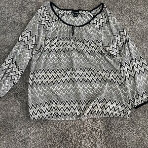 Lane Bryant Women’s Sheer Long Sleeve White And Black Blouse Size 18/20